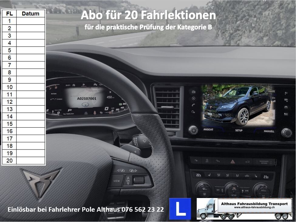 Fahrschule 20 Lektionen à 50 Minuten (Cupra Automat)