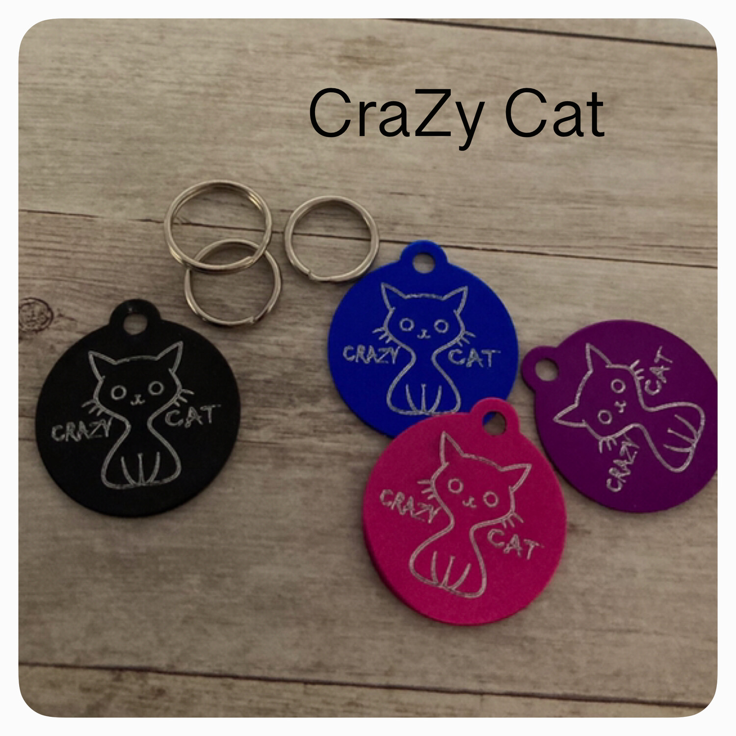 Crazy Cat Design Small Circle - 23mm Small Tag - 6 COLOURS!
