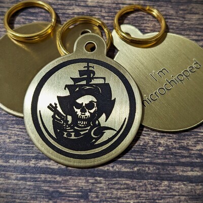 Ghostly Pirate Visage - Large Brass Circle Dog Tag