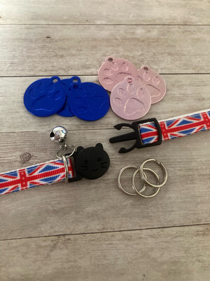 Union Jack Kitten/Cat Tag &amp; Collar Combo
