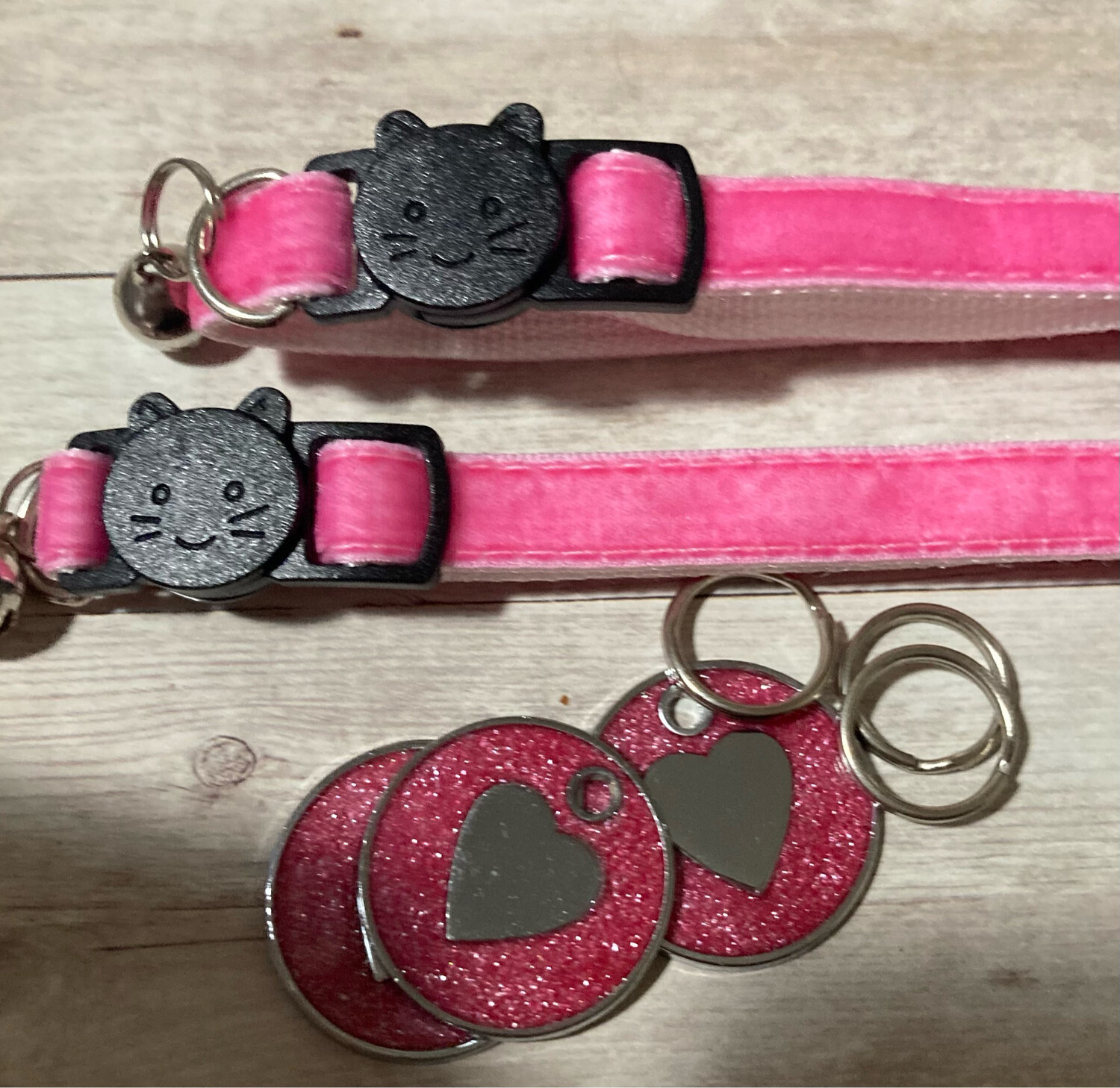 Pink Faux Soft Velvet Kitten/Cat Tag &amp; Collar Combo