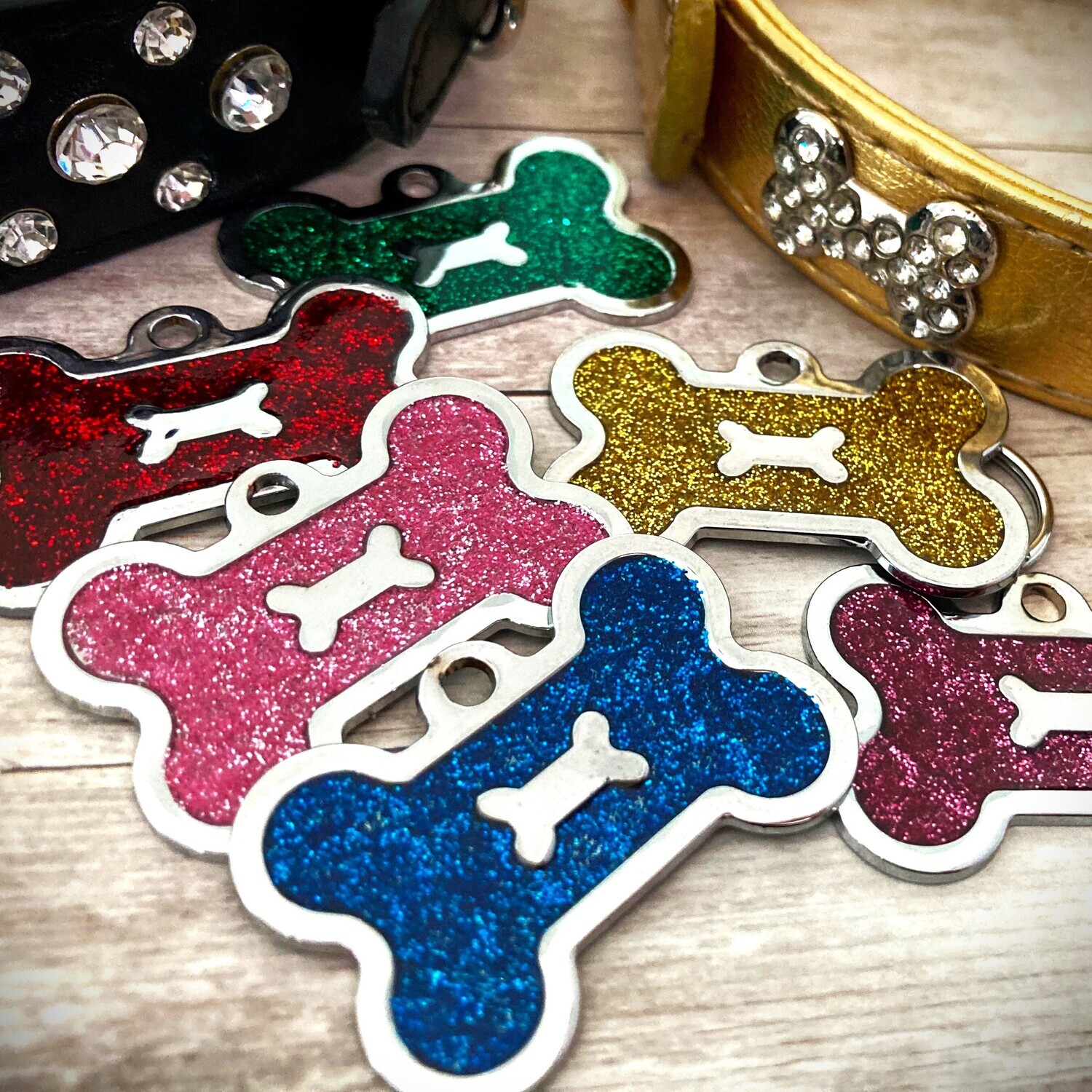 Glitter Bone Design Tag Bone Shape