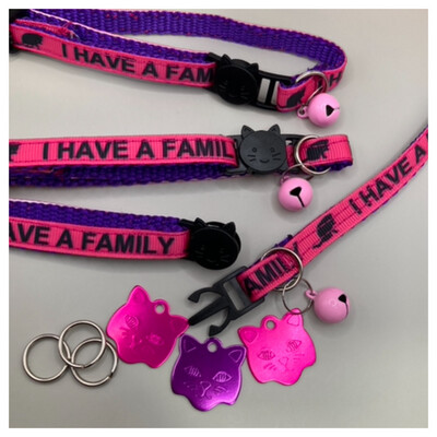 I HAVE A FAMILY PACK Design £10.99 - 3 Safety Collars &amp; 3 Cat tags - Handmade in the UK