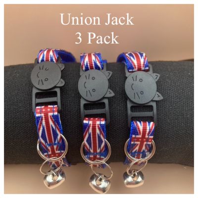Union Jack Cat Pack £11.99 - 3 Safety Collars &amp; 3 Cat tags - Handmade in the UK