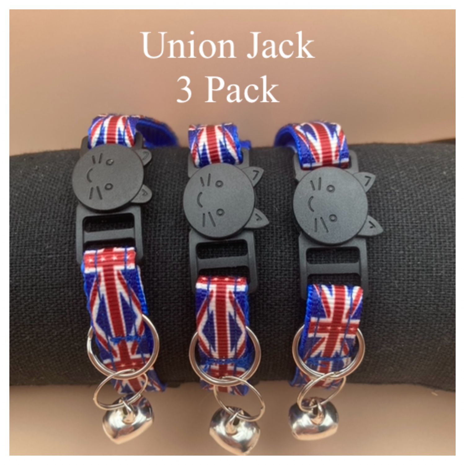 Union Jack Cat Pack £10.99 - 3 Safety Collars &amp; 3 Cat tags - Handmade in the UK