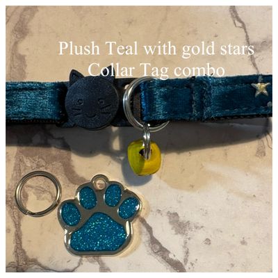 Deluxe Cat Plush Teal Tag &amp; Collar Combo