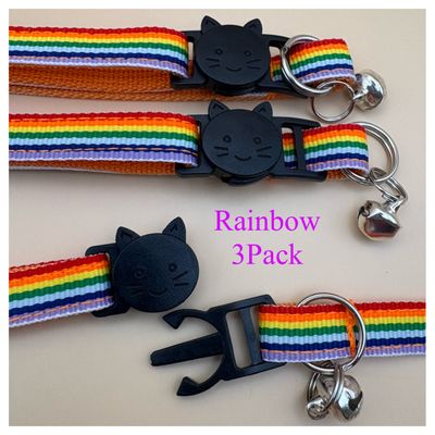 Great VALUE PACK RAINBOW Patterned Design £11.99 - 3 Safety Collars &amp; 3 Cat tags