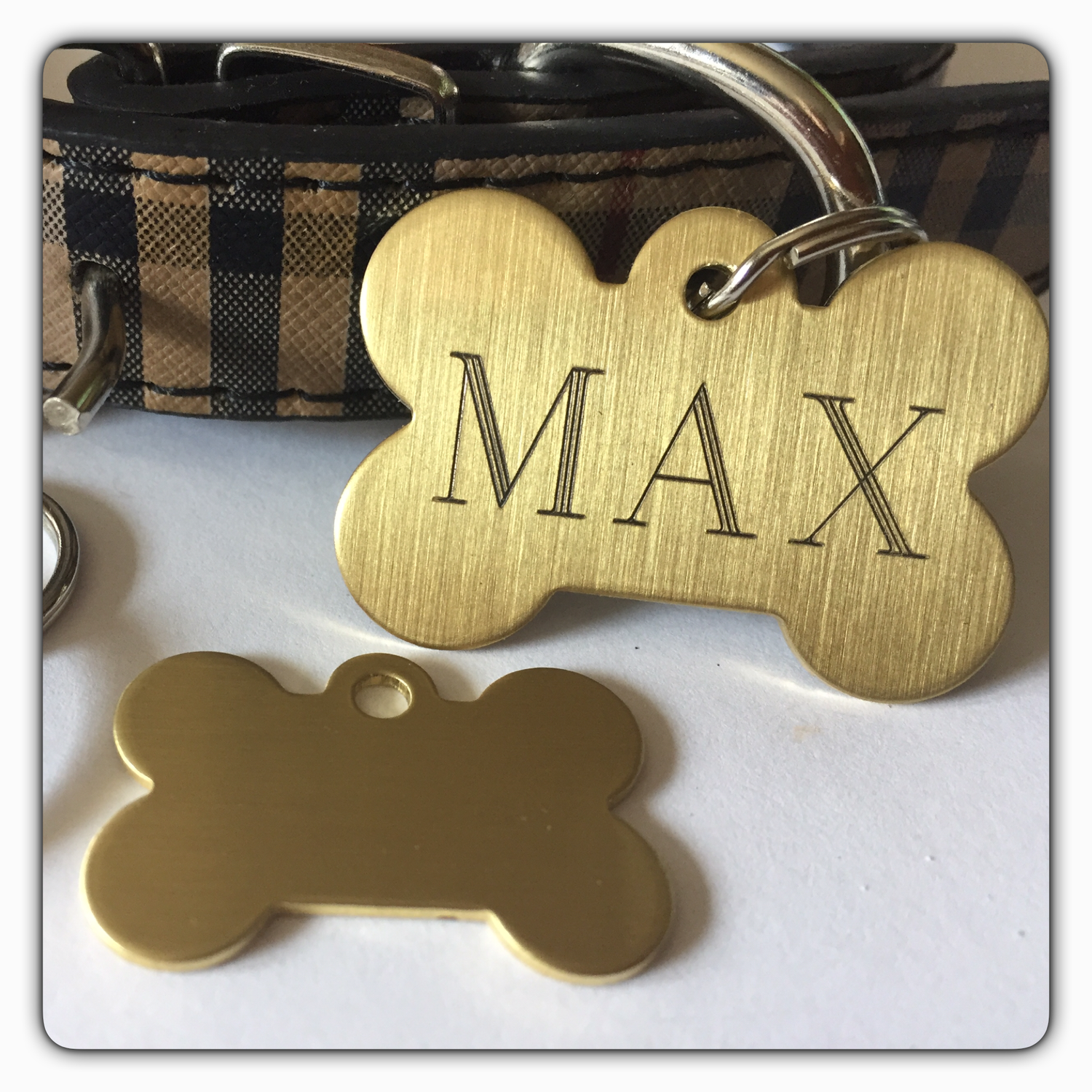 Brass Traditional Bone Dog Tag - 2 sizes 100% Brass