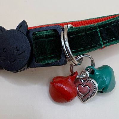 Deluxe Cat Plush Velvet Christmas Tag &amp; Collar Combo