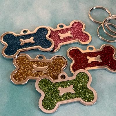 Glitter Bone Design Tag Bone Dog Pet ID Tag