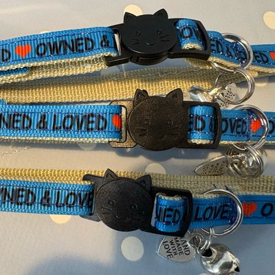 VALUE PACK OWNED &amp; LOVED - 3 Safety Collars &amp; 3 Cat tags