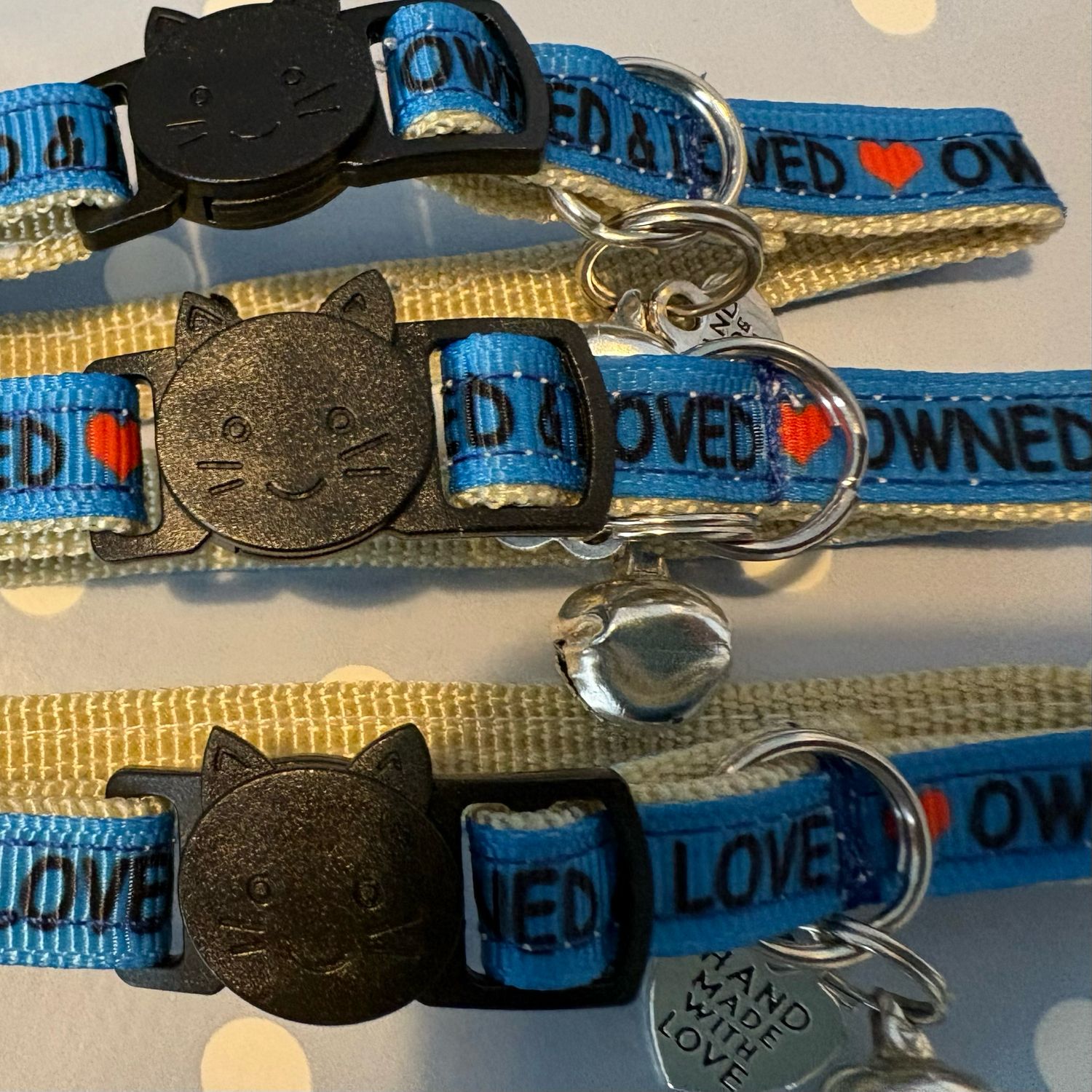 VALUE PACK OWNED &amp; LOVED - 3 Safety Collars &amp; 3 Cat tags