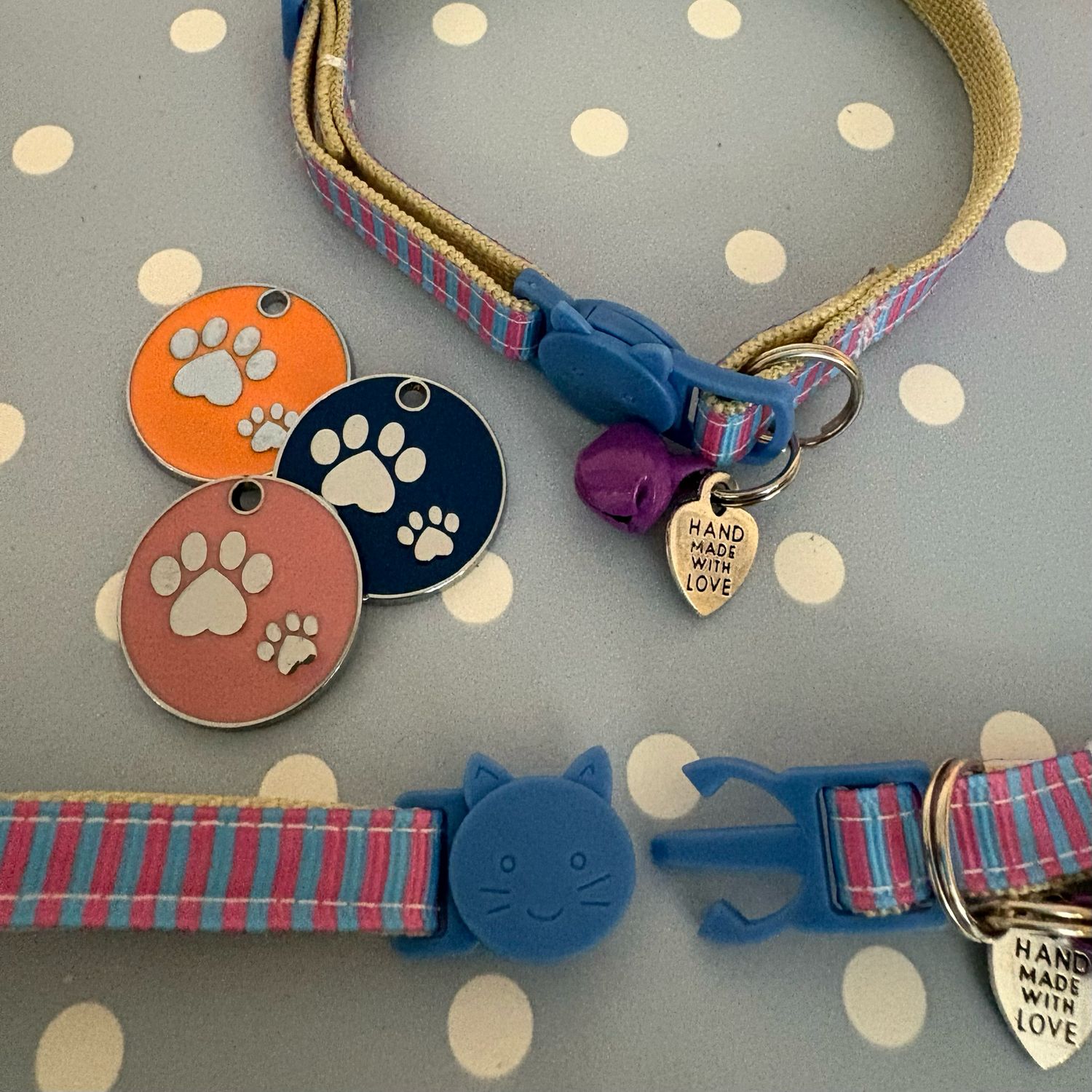 Deluxe Candy Floss Theme Collar Complete With Pawprints Enamel Tag Deluxe Candy Floss Theme Collar Complete With Pawprints Enamel Tag
