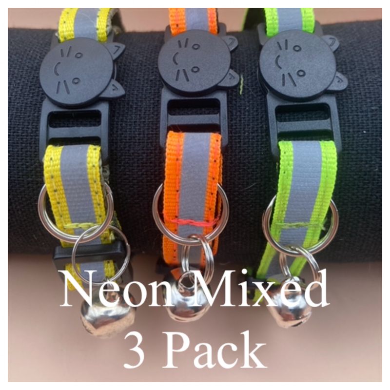BEST VALUE PACK £13.99 - 3 X Reflective Safety Cat Collars Plus 3 Cat Face ID Tags