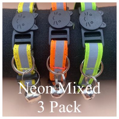 BEST VALUE PACK £13.99 - 3 X Reflective Safety Cat Collars Plus 3 Cat Face ID Tags