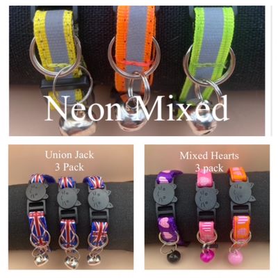 BEST VALUE PACK £14.99 - 3 X Reflective Safety Cat Collars Plus 3 Cat Face ID Tags