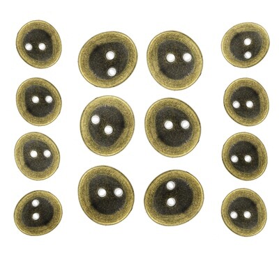 Asymmetrical Oval Antique Brass Metal Blazer Button Set. 6 Pcs of 22mm, 8 Pcs of 17mm