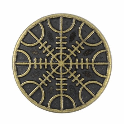 12 Pieces Viking Helm of Awe Pattern Metal Shank Buttons. 23mm (7/8 inch) (Antique Brass)