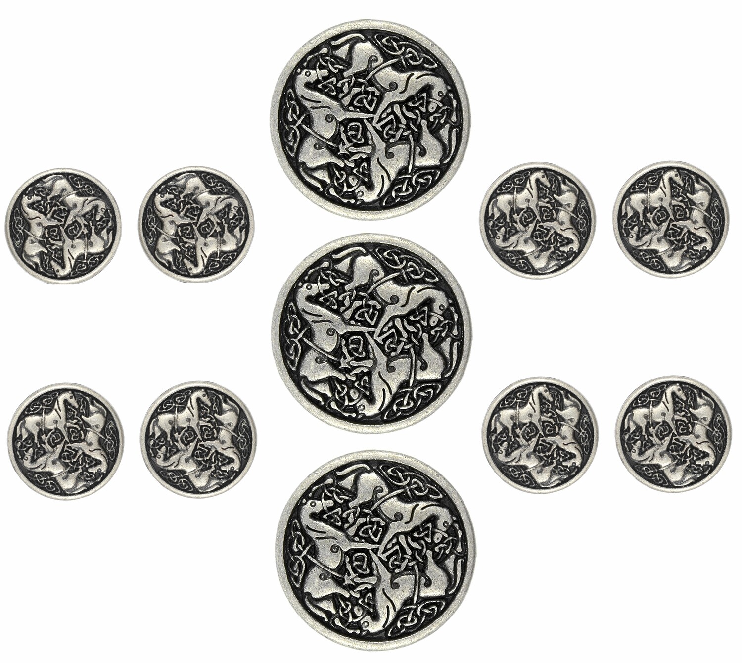 Horses Metal Shank Buttons. Blazer Button Set. 3 Pcs of 25mm, 8 Pcs of 18mm (Antique Silver)