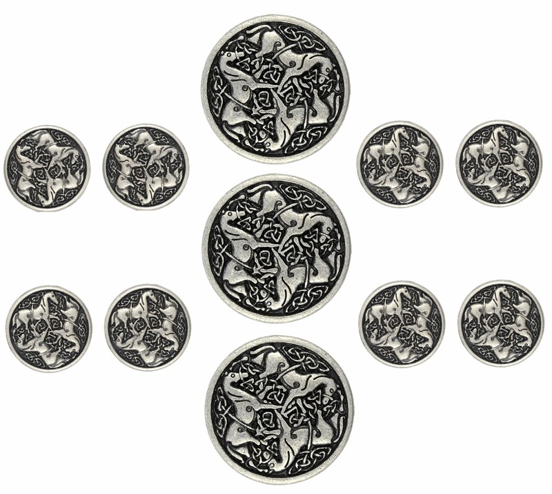 Celtic Horses Metal Shank Buttons. Blazer Button Set. 3 Pcs of 25mm, 8 Pcs of 18mm (Antique Silver)