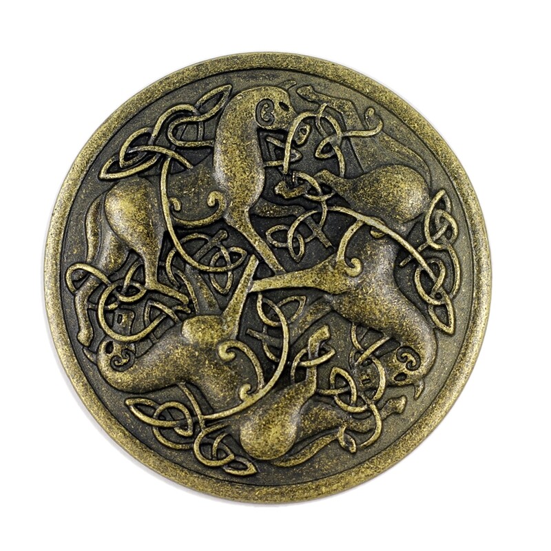 2 Pieces Celtic Horses Antique Brass Double Shank Metal Buttons. 55mm.