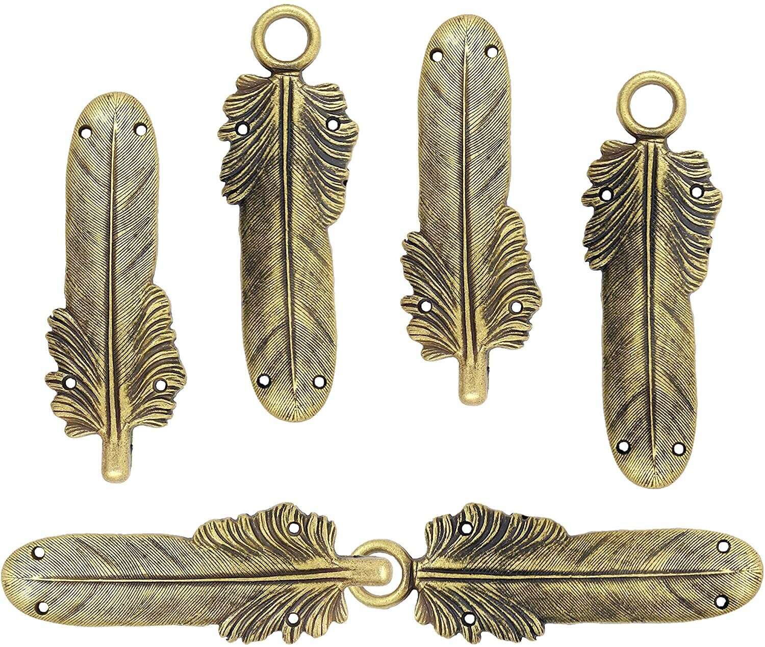 3 Pairs Large Feather Cape or Cloak Clasp Fasteners. 108mm (4-1/4 inch) Fastened. Sew On Hooks and Eyes Cardigan Clip (Antique Brass)