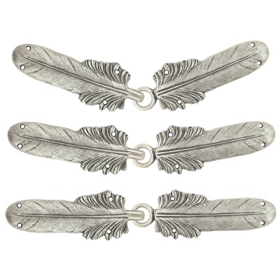 3 Pairs Large Feather Cape or Cloak Clasp Fasteners. 108mm (4-1/4 inch) Fastened. Sew On Hooks and Eyes Cardigan Clip (Antique Silver)