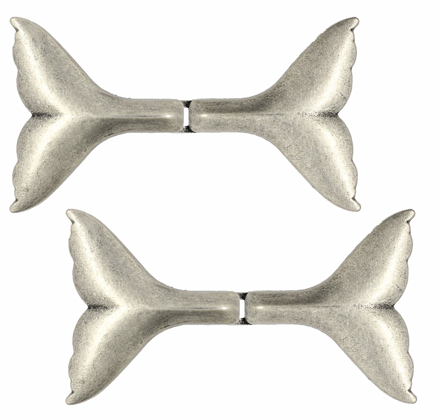 3 Pairs Whale Tail Cape or Cloak Clasp Fasteners. 62mm x 35mm Fastened. Sew On Hooks and Eyes Cardigan Clip (Antique Silver)
