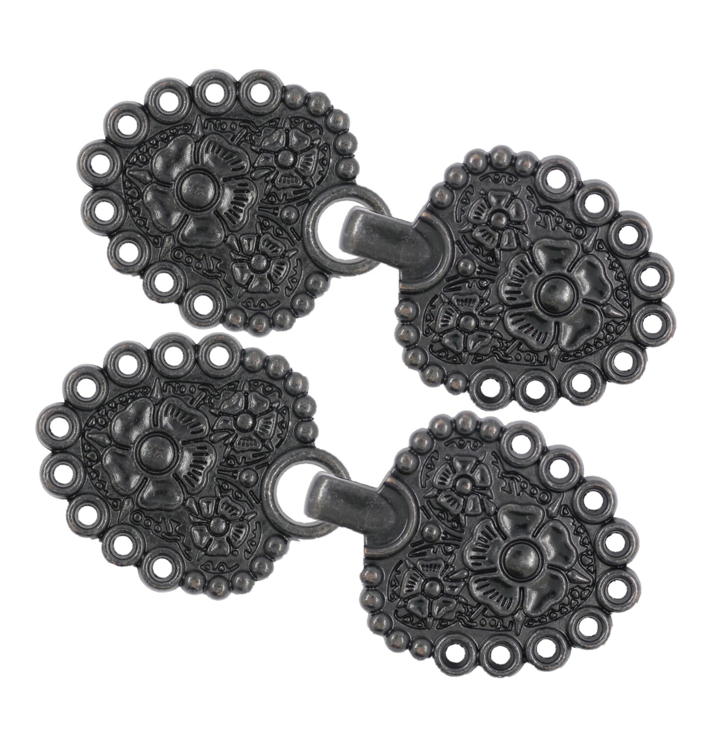 4 Pairs Romantic Bouquet Cape or Cloak Clasp Fasteners. 62mm x 25mm Fastened. Sew On Hooks and Eyes Cardigan Clip (Vintage Black)
