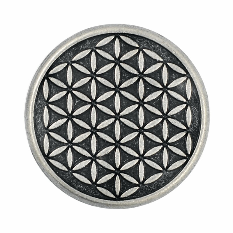 10 Pieces Flower of Life Carving Metal Shank Buttons. 25mm (1 inch) (Antique Silver)