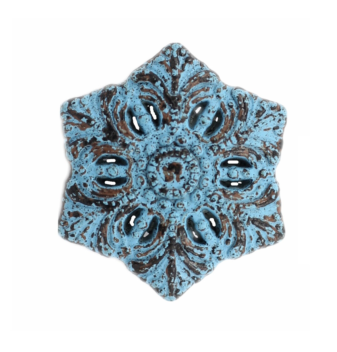 12 Pieces Snowflake Metal Shank Buttons 20mm (3/4 inch) (Blue Patina Varnished)