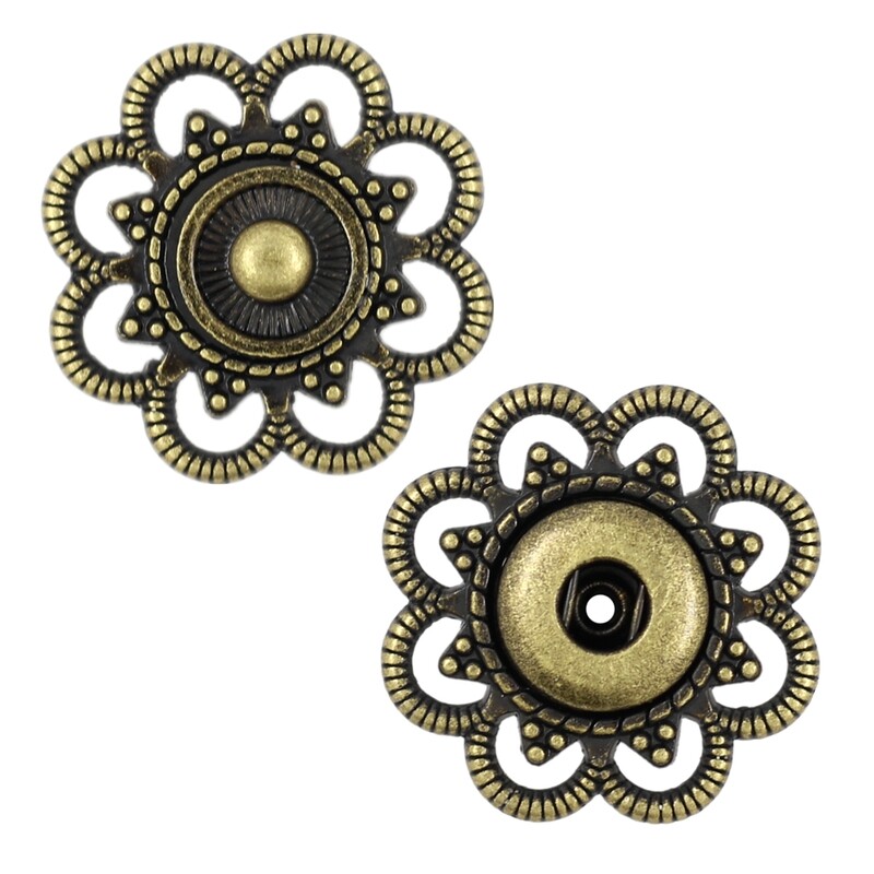 8 Pairs Flower Metal Sew On Snap Buttons 20mm (3/4 inch) (Antique Brass)