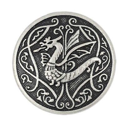 10 Pieces Spitfire Celtic Dragon Metal Shank Buttons. 25mm (1 inch) (Antique Silver)