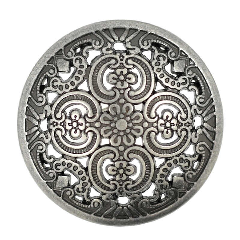 8 Pieces Flowery Engraving Openwork Domed Gray Silver Metal Shank Buttons 25mm (1 inch)