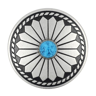 8 Pieces Diamond Flower Assembled with Artificial Turquoise Metal Shank Buttons. 33mm(1-5/16 inch) (Silver Black)