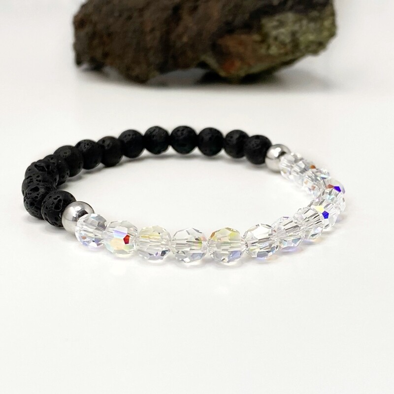 Schimmer Kristall + Lava Armband halb - halb