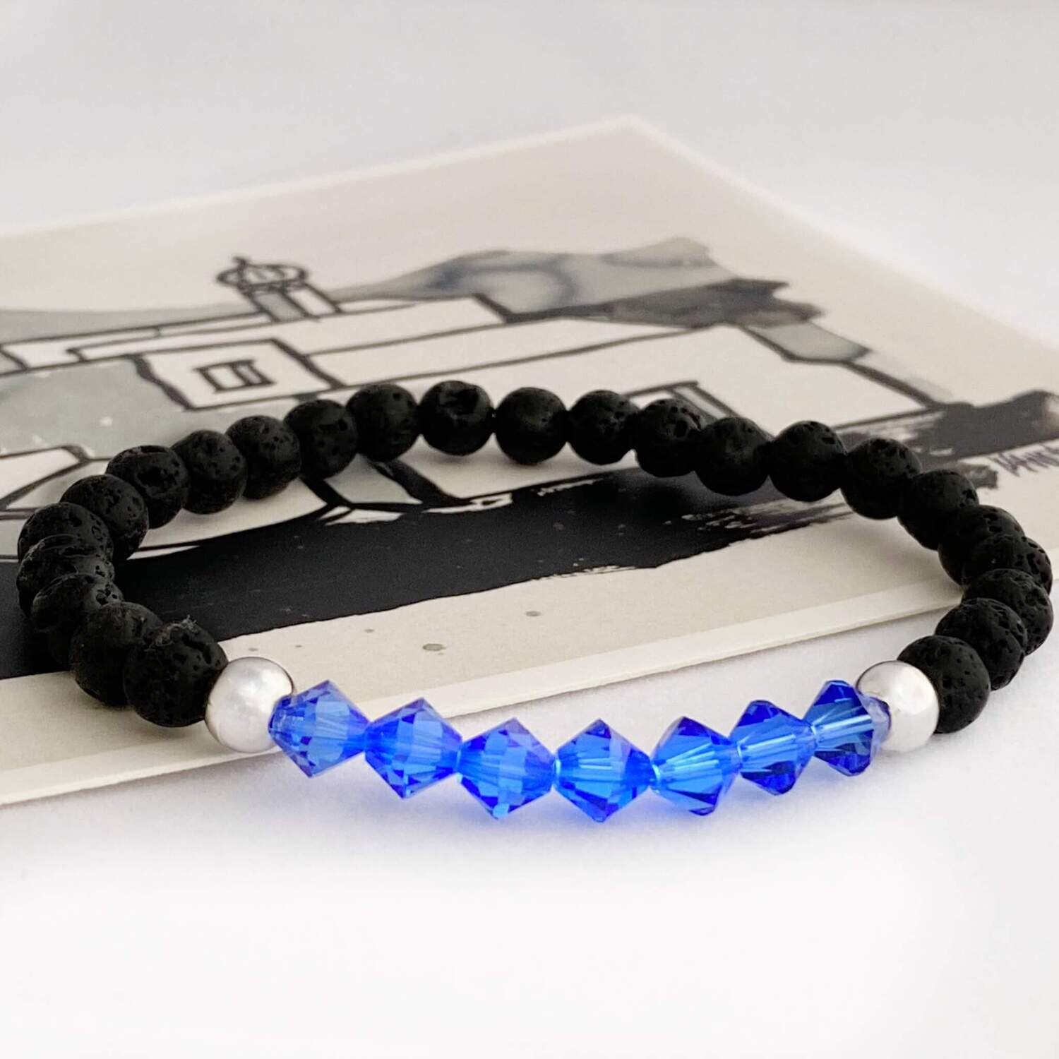 Blau Kristall + Lava Armband - Klassik Design