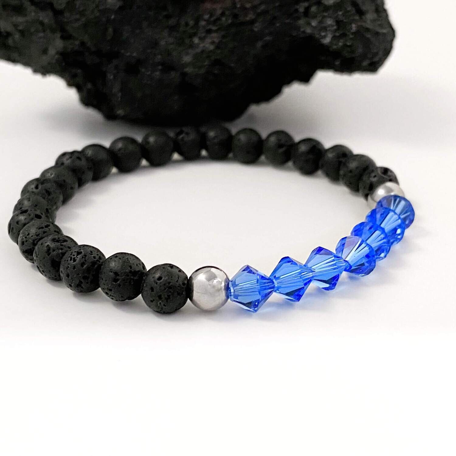Blau Kristall + Lava Armband - Klassik Design