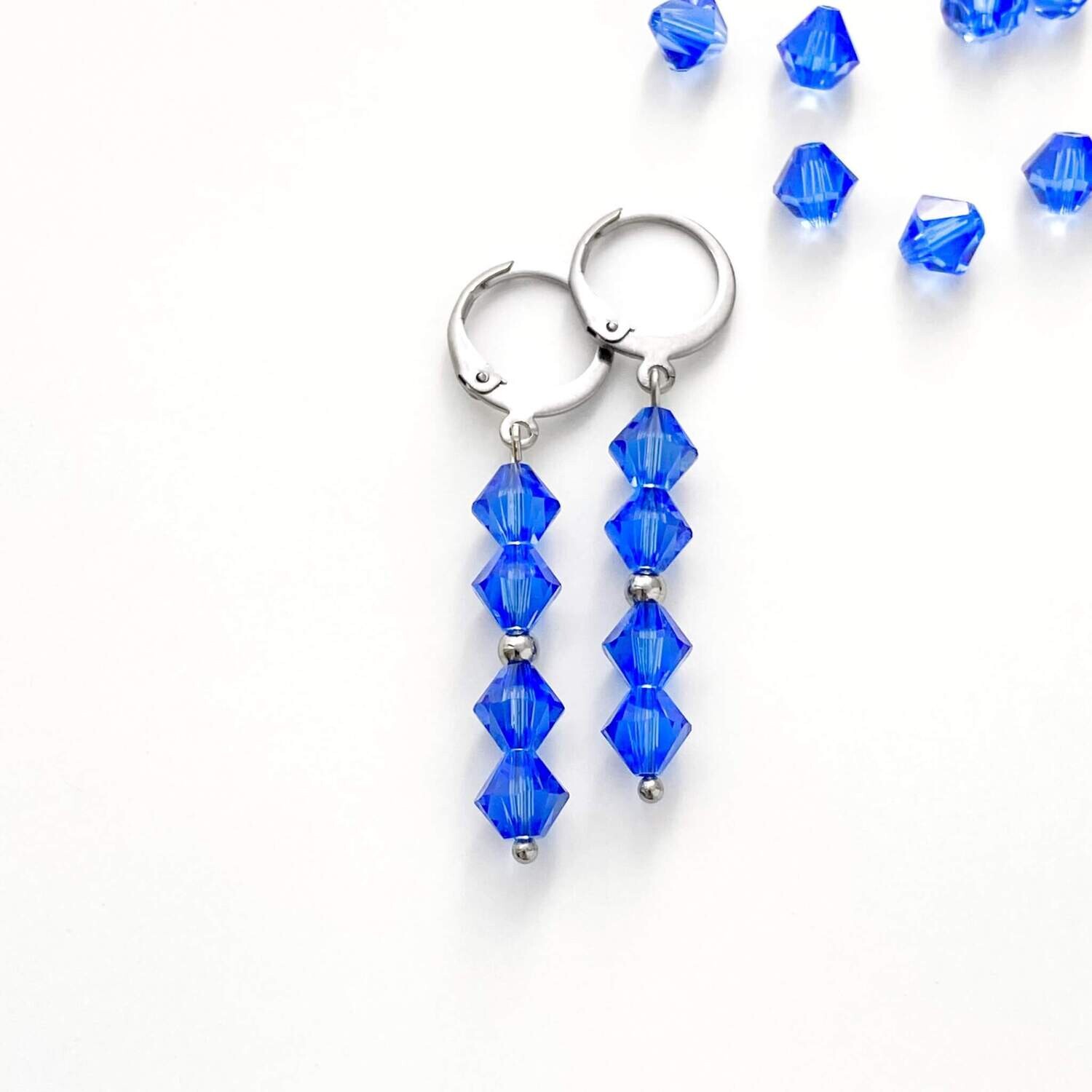 Blau Kristall Ohrringe - pur