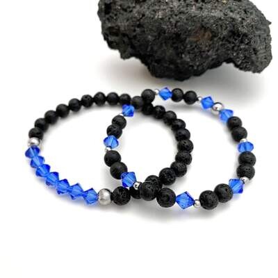 Blau Kristall + Lava - Armband Set