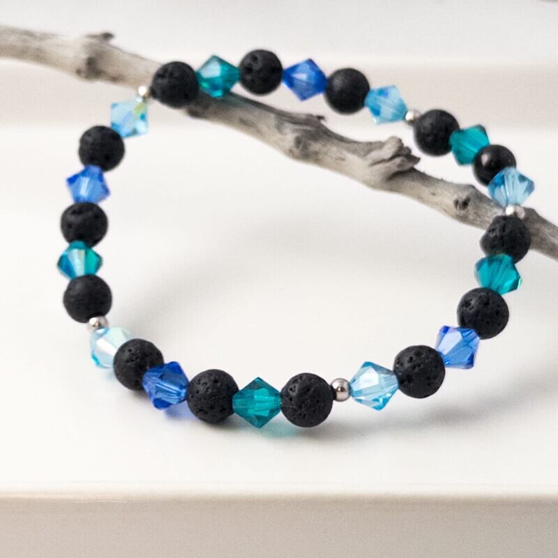 Meeresfarben Kristall Perlen Lava Armband abwechselnd