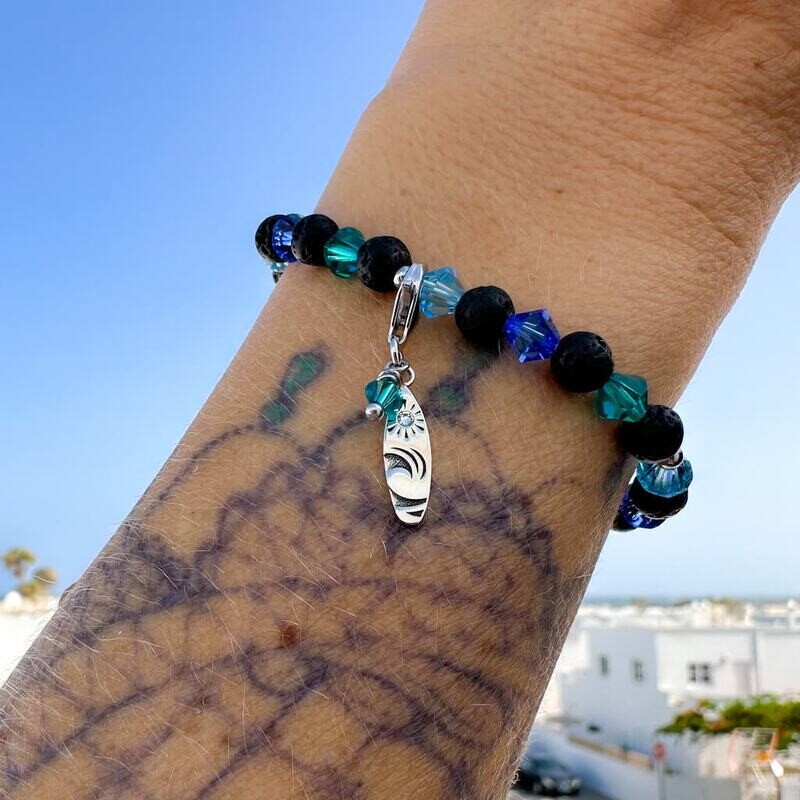 Meeresfarben Kristall Perlen Lava Armband abwechselnd