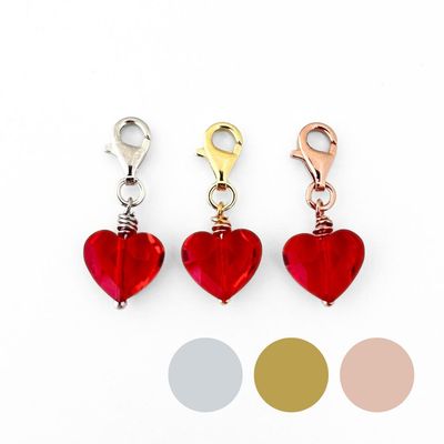 Hibiskus Rot Herz Charm - Kristall