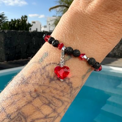 Hibiskus Rot Herz Charm - Kristall