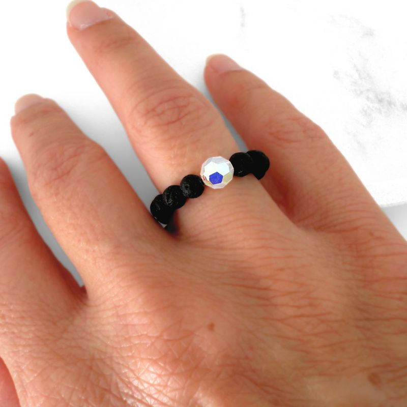 Opal Kristall Perle und Lava - Ring