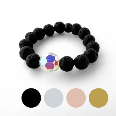 Opal Kristall Perle und Lava - Ring