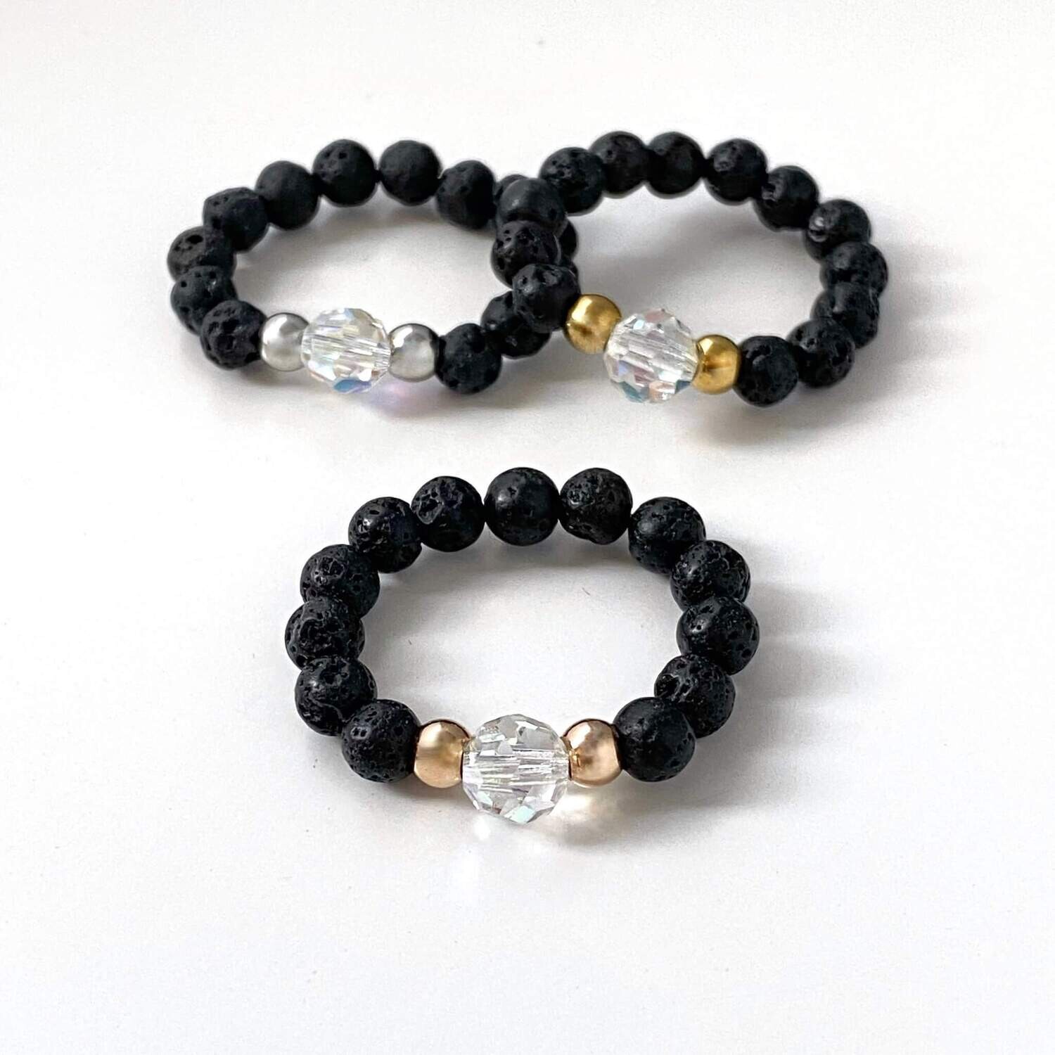 Schimmer Kristall Perle + Lava Ring