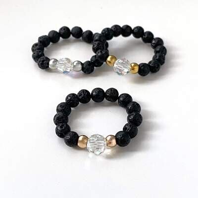 Schimmer Kristall Perle + Lava Ring