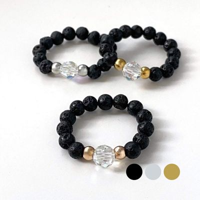 Schimmer Kristall Perle + Lava Ring aus Swarovski Kristallen und Lava