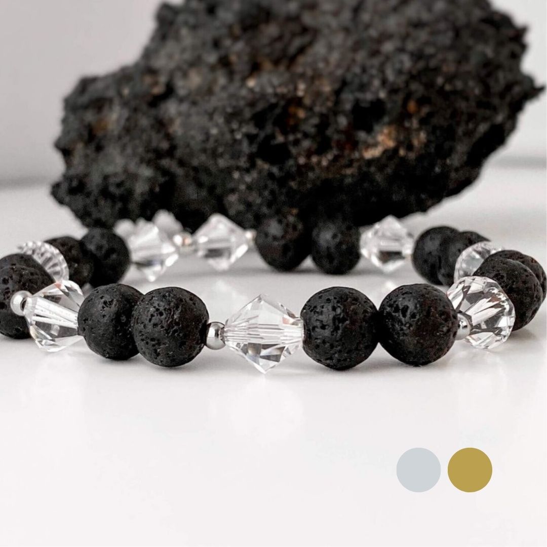 Kristall klar XL Lava Charm Armband aus Swarovski Kristallen und Lava